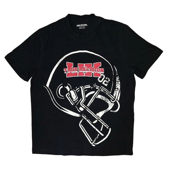True Religion Football True Bowl Cotton Black Crew Neck T-Shirt Men's Medium - Picture 1 of 6